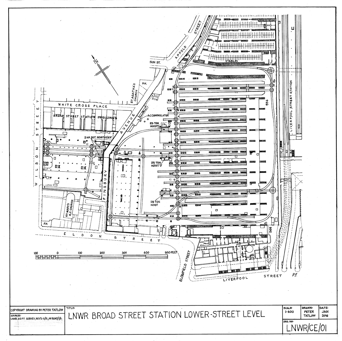 Plan of Broad Street station lower level at street level